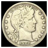 1908-S Silver Barber Quarter LIGHTLY  CIRCULATED