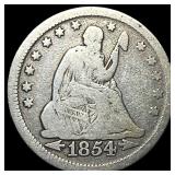 1854 Arrows Seated Liberty Quarter LIGHTLY CIRCULA
