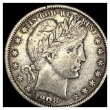 1908 Silver Barber Half Dollar ABOUT  UNCIRCULATE