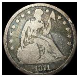 1871 Silver Seated Liberty Dollar LIGHTLY CIRCULAT