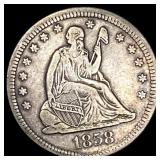 1858-O Silver Seated Liberty Quarter ABOUT  UNCIR
