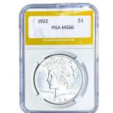 1922 Silver Peace Dollar PGA MS66