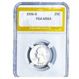 1936-D Washington Silver Quarter PGA MS64