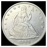 1869 Silver Seated Liberty Half Dollar  CLOSELY U