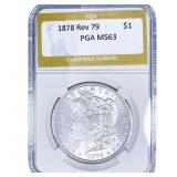 1878 Rev 79 Morgan Silver Dollar PGA MS63
