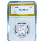 1936 Washington Silver Quarter PGA MS64