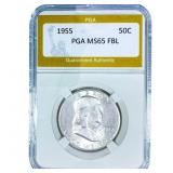 1955 Franklin Half Dollar PGA MS65 FBL