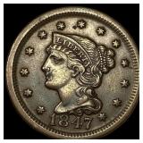 1847 Braided Hair Large Cent CLOSELY UNCIRCULATED