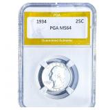 1934 Washington Silver Quarter PGA MS64