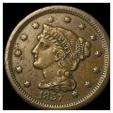 1857 Braided Hair Large Cent CLOSELY  UNCIRCULATE