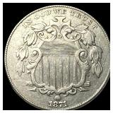 1871 Shield Nickel CLOSELY UNCIRCULATED