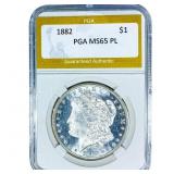 1882 Morgan Silver Dollar PGA MS65 PL