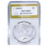 1934-D Silver Peace Dollar PGA MS62 Obv Planchet E
