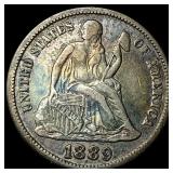 1889-S Silver Seated Liberty Dime NEARLY UNCIRCULA