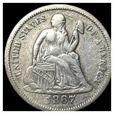 1867-S Silver Seated Liberty Dime ABOUT  UNCIRCUL