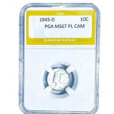 1945-D Mercury Silver Dime PGA MS67 PL CAMEO