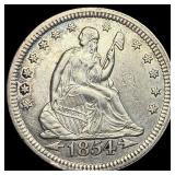 1854 Arrows Seated Liberty Silver Quarter  CLOSEL