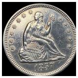 1857-O Silver Seated Liberty Quarter CLOSELY  UNC