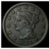 1844 Braided Hair Large Cent ABOUT  UNCIRCULATED
