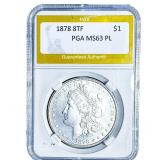 1878 8TF Morgan Silver Dollar PGA MS63 PL