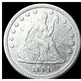 1891 Silver Seated Liberty Quarter NEARLY  UNCIRC
