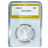1936-D Walking Liberty Half Dollar PGA MS64