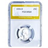 1934-D Washington Silver Quarter PGA MS64