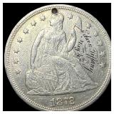 1872 Silver Seated Liberty Dollar Love Token HIGH
