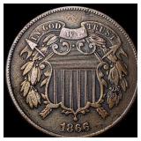 1866 Two-Cent Piece NEARLY UNCIRCULATED