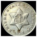 1851 Silver Three-Cent Piece NEARLY UNCIRCULATED