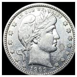 1909 Barber Silver Quarter NEARLY  UNCIRCULATED