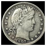 1907 Barber Silver Quarter NEARLY  UNCIRCULATED