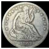 1862-S Silver Half Dollar LIGHTLY CIRCULATED