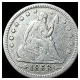 1853 Arrows/Rays Seated Liberty Quarter  LIGHTLY