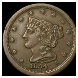 1854 Braided Hair Half Cent CLOSELY  UNCIRCULATED