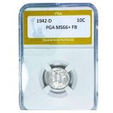 1942-D Mercury Silver Dime PGA MS66+ FB