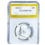 1953-D Franklin Half Dollar PGA MS64 FBL