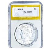1924-S Silver Peace Dollar PGA MS63