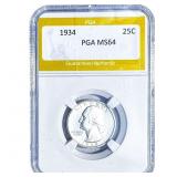 1934 Washington Silver Quarter PGA MS64