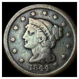 1844 Braided Hair Large Cent LIGHTLY CIRCULATED