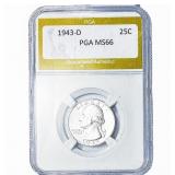 1943-D Washington Silver Quarter PGA MS66