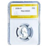 1936-D Washington Silver Quarter PGA MS65