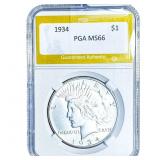 1934 Silver Peace Dollar PGA MS66