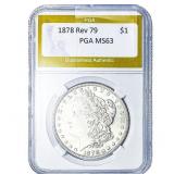 1878 Rev 79 Morgan Silver Dollar PGA MS63