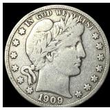 1909-S Silver Barber Half Dollar LIGHTLY  CIRCULA
