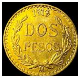 1919 Mexico Gold 2 Pesos CHOICE BU