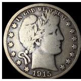 1915-S Silver Barber Half Dollar LIGHTLY CIRCULATE