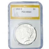 1922-S Silver Peace Dollar PGA MS64