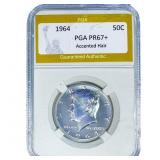 1964 Kennedy Half Dollar PGA PR67+ Accented Hair