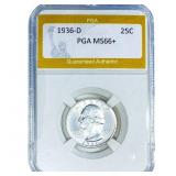 1936-D Washington Silver Quarter PGA MS66+